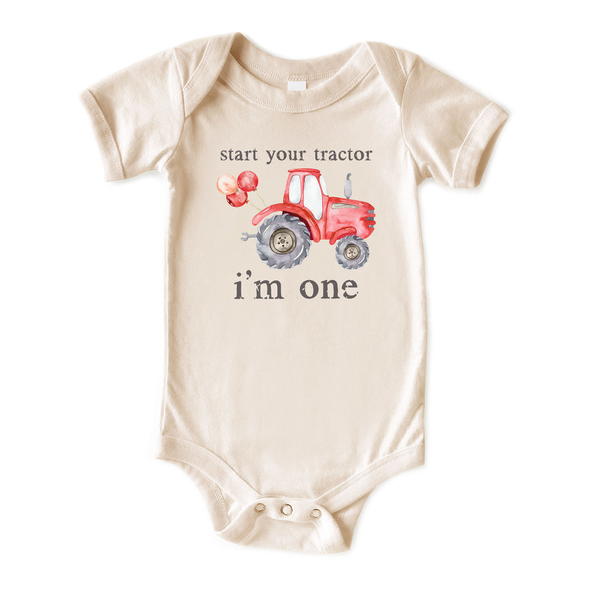 Start Your Tractor I'm Age (Red Tractor) Natural Onesies® Brand