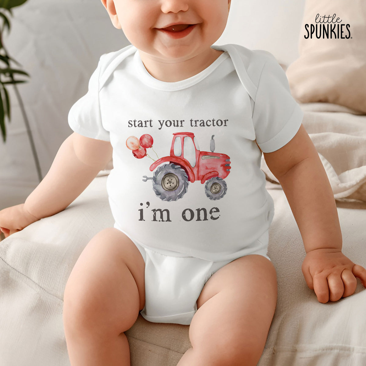 Start Your Tractor I'm Age (Red Tractor) Onesies® Brand