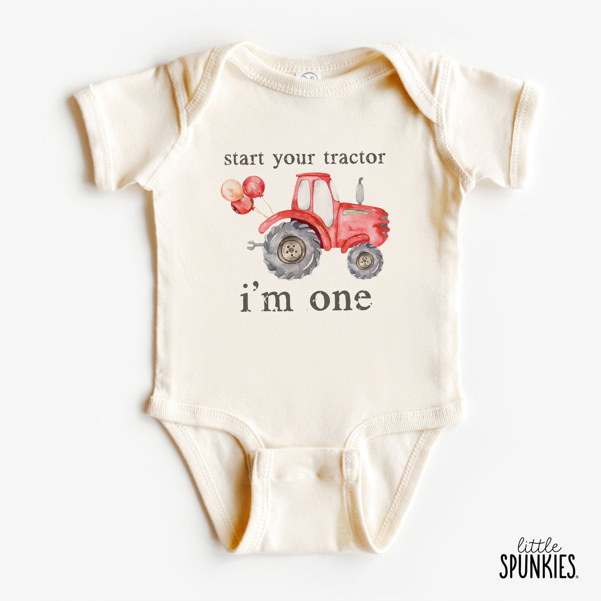 Start Your Tractor I'm Age (Red Tractor) Natural Onesies® Brand