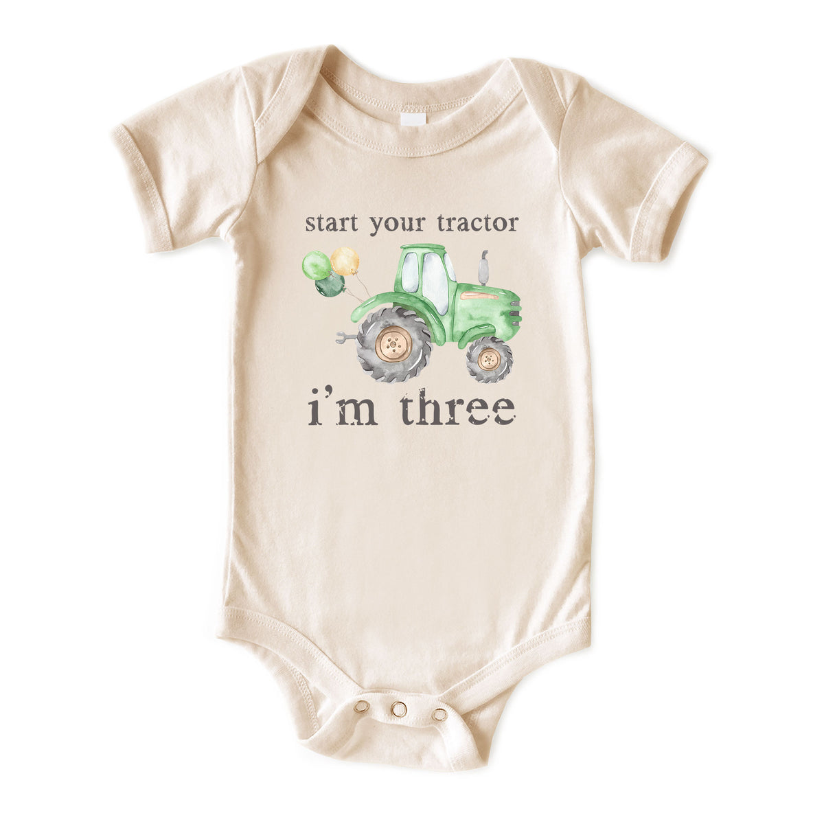 Start Your Tractor I'm Age (Green Tractor) Natural Onesies® Brand