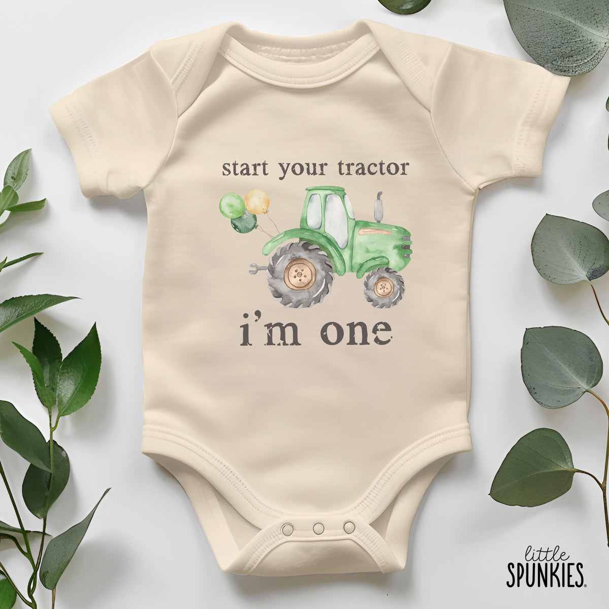 Start Your Tractor I'm Age (Green Tractor) Natural Onesies® Brand