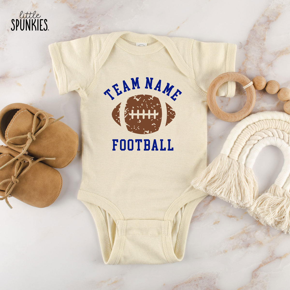 Team Name with Football Natural Onesies® Brand