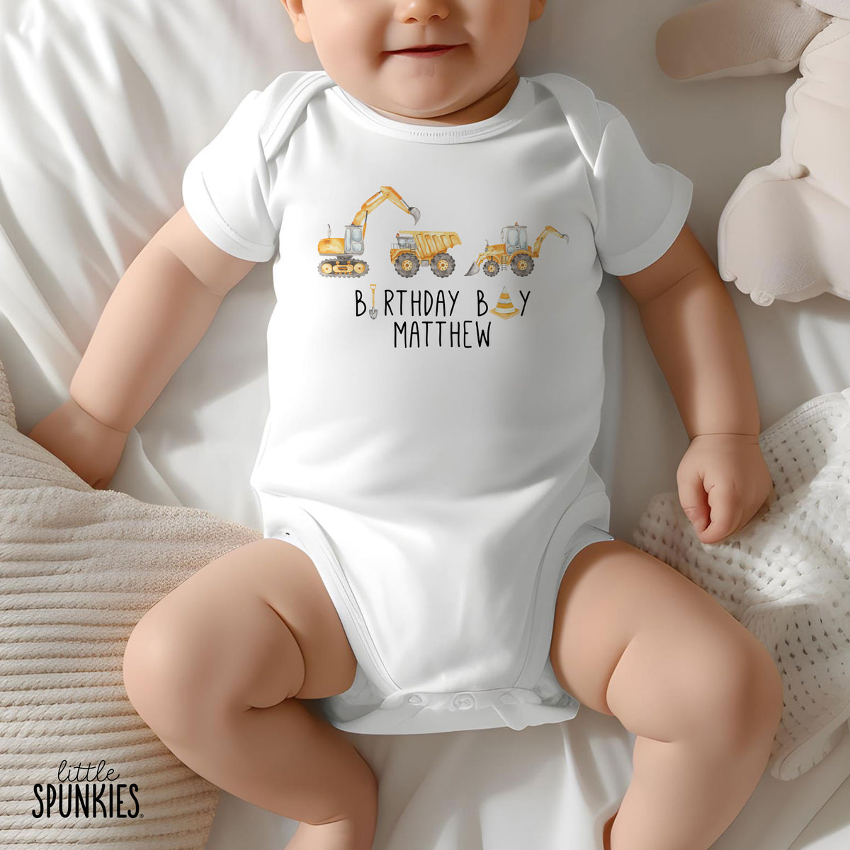 Watercolor Birthday Construction with Name Onesies® Brand