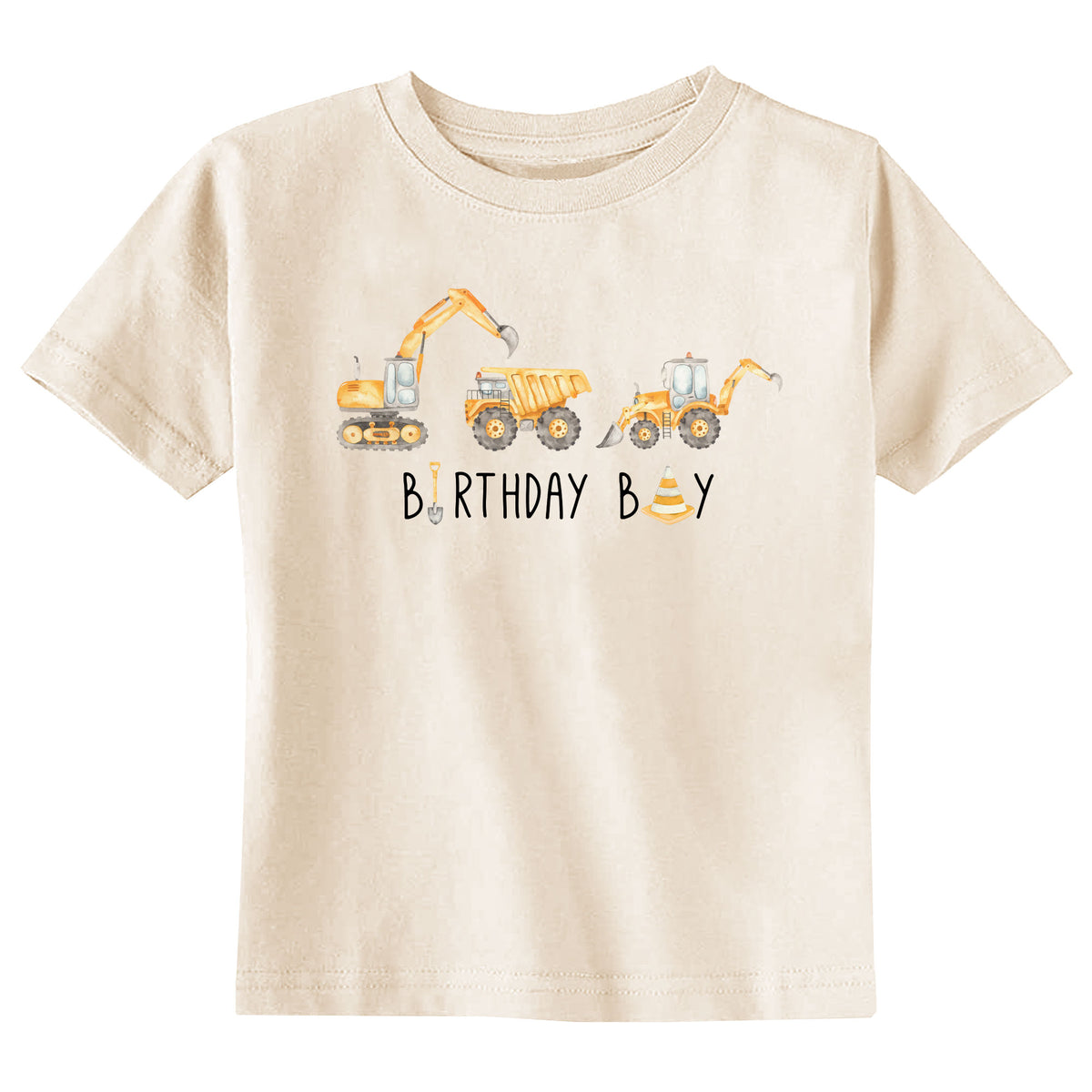 Watercolor Birthday Construction with Name Natural T-Shirt