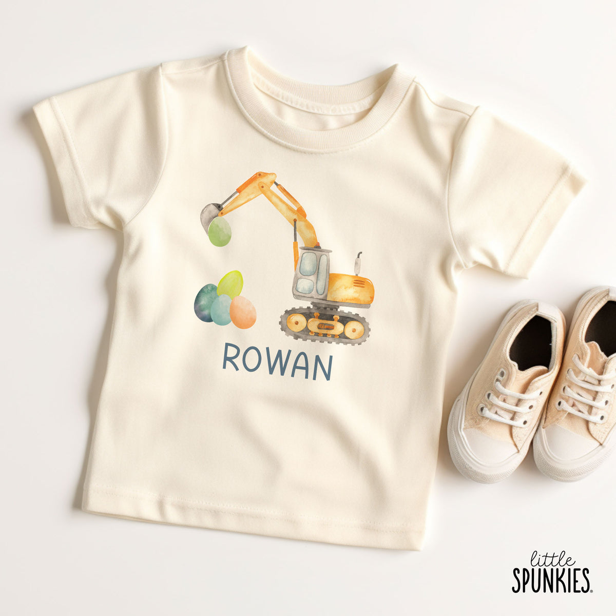 Watercolor Easter Excavator with Name Natural T-Shirt