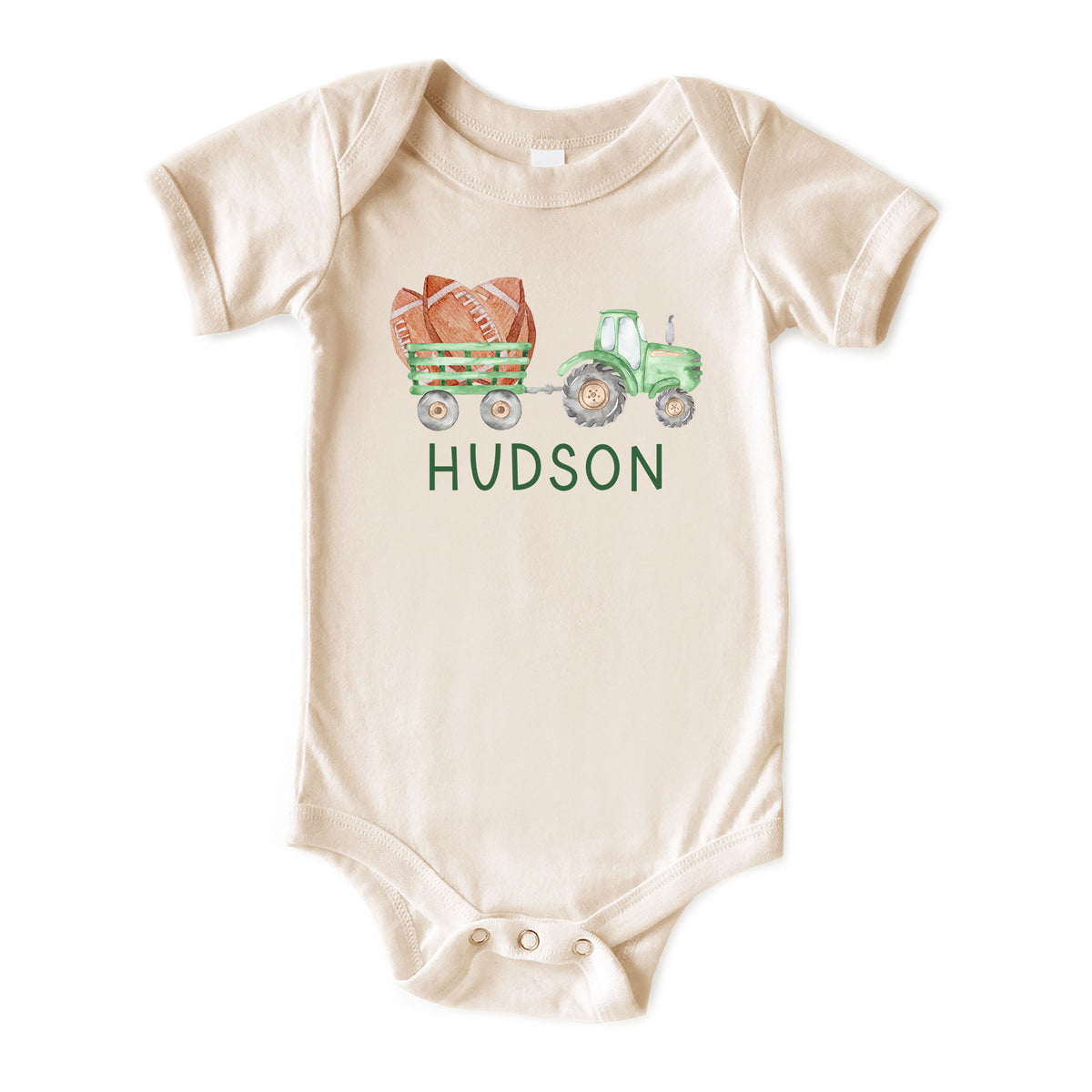 Watercolor Football Tractor with Name Natural Onesies® Brand