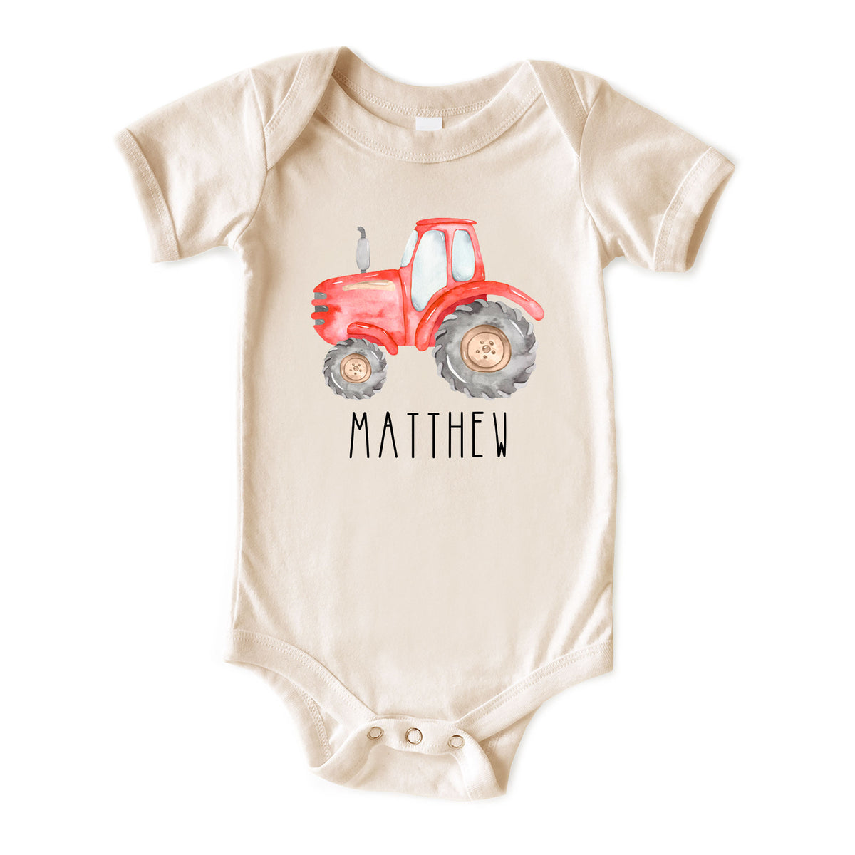 Red Farm Tractor with Name Natural Onesies® Brand