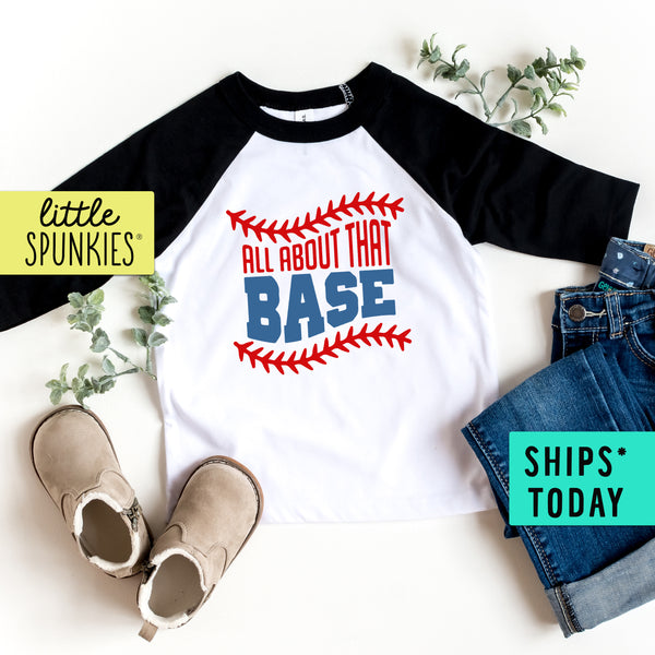 All About That Base Toddler Sports Themed Baseball Raglan Tee