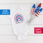 Personalized America Rainbow Baby with Name 4th of July Onesie