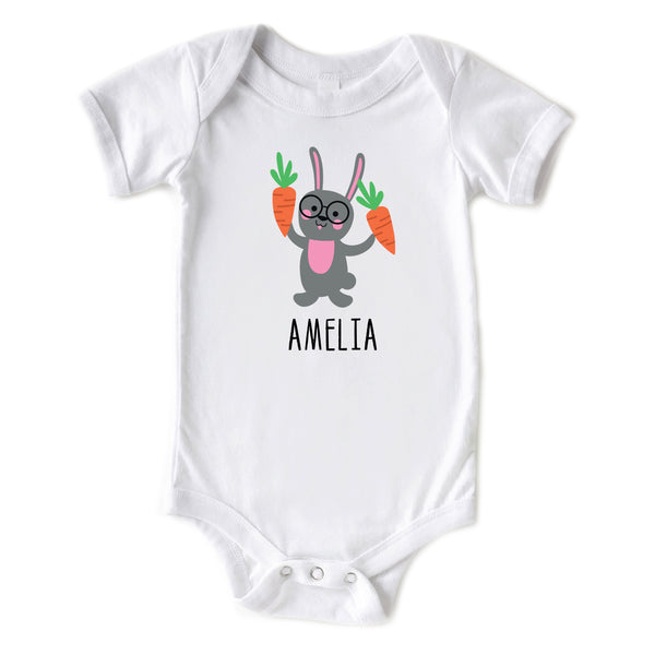 Personalized Bunny With Carrots Cute Baby Easter Onesie
