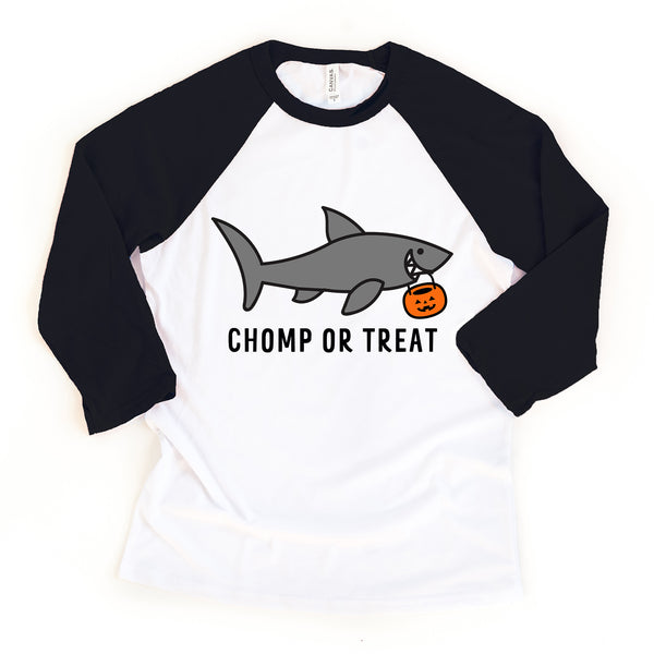 Chomp or Treat SHARK Kids Halloween Toddler Youth Raglan Tee