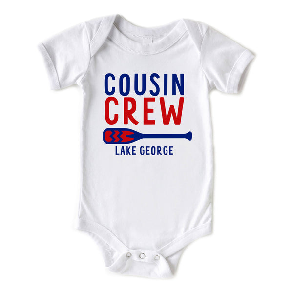 Personalized Cousin Crew with Paddle and Lake Name Baby Summer Onesie
