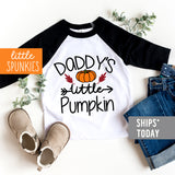 Daddy's Little Pumpkin Kids Halloween Toddler Youth Raglan Tee