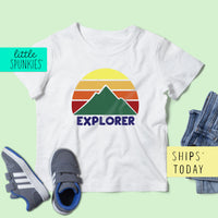 Explorer with Mountains Toddler Youth Summer Shirt