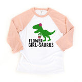Flower Girl Saurus Wedding Raglan Dinosaur Shirt