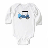 Plaid Golf Cart (BLUE) Fun Sports Themed Baby Onesie