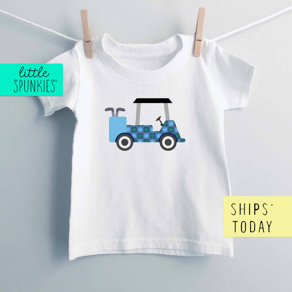 Plaid Golf Cart (BLUE) Fun Sports Toddler & Youth Golf T-Shirt
