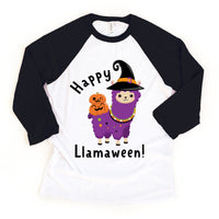 Happy Llamaween Toddler Youth Halloween Raglan Kids Tee