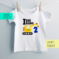 I Dig Being 2 Construction Toddler & Youth Boy 2nd Birthday Shirt