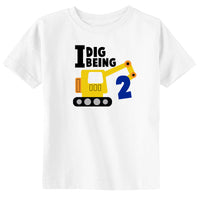 I Dig Being 2 Construction Toddler & Youth Boy 2nd Birthday Shirt