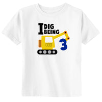 I Dig Being 3 Construction Toddler & Youth Boy Birthday T-Shirt
