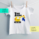 I Dig Being 4 Construction Toddler & Youth Boy Birthday T-Shirt