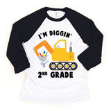 I'm Diggin 2nd Grade Back to School Excavator Raglan Tee
