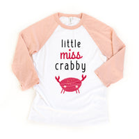 Little Miss Crabby Summer Toddler Girl Beach Baseball Raglan Tee