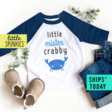 Little Mister Crabby Summer Toddler Boy Beach Baseball Raglan Tee