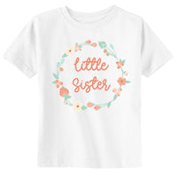 Little Sister Peach Floral Wreath Toddler & Youth T-Shirt