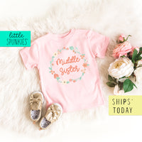 Middle Sister Peach Floral Wreath Toddler & Youth T-Shirt