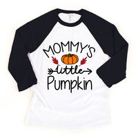 Mommy's Little Pumpkin Toddler Youth Halloween Raglan Tee