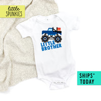 Little Brother Monster Truck Sibling Announcement Baby Onesie