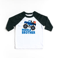Middle Brother Monster Truck Sibling Announcement Toddler Raglan