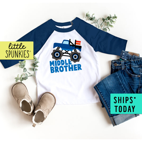 Middle Brother Monster Truck Sibling Announcement Toddler Raglan
