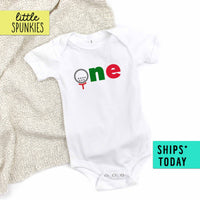 ONE with Golf Ball Fun Sports Themed 1st Birthday Baby Onesie