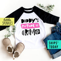 Partner in Crime Father's Day- PINK Toddler Raglan Tee
