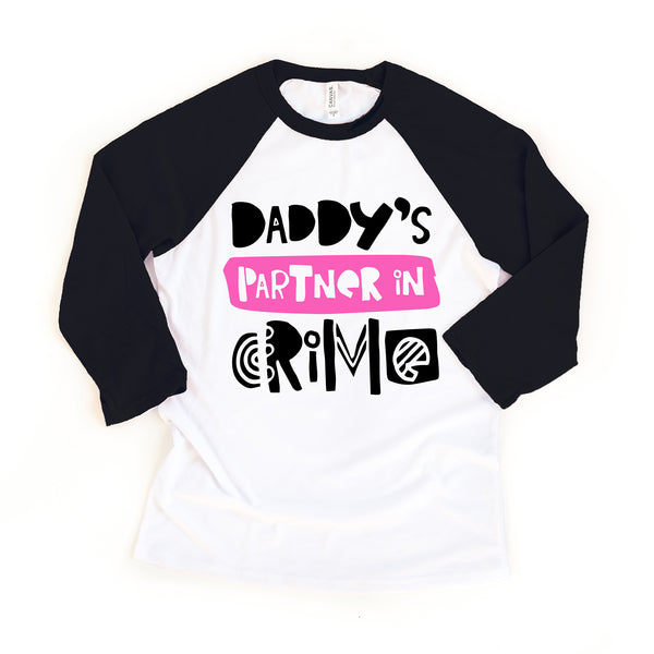 Partner in Crime Father's Day- PINK Toddler Raglan Tee