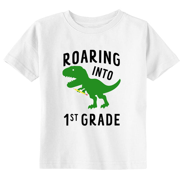 Roaring Into 1st Grade Youth Back to School First Grader Dino T-Shirt
