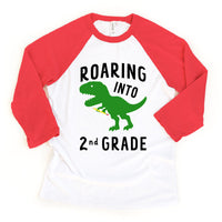 Roaring Into 2nd Grade Back to School Dino Raglan Tee