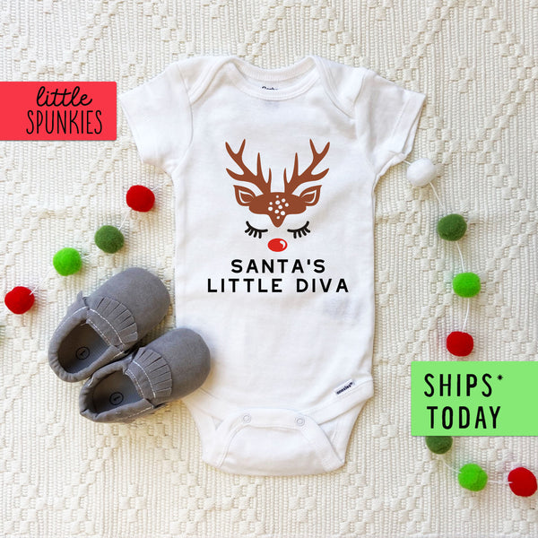 Santa's Little Diva Funny Christmas Cute Reindeer Onesie