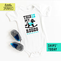 Country Boy This is My First Rodeo Blue Onesie
