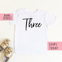 Three Birthday Girl Toddler & Youth T-Shirt HANDWRITTEN