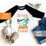 Trick Rawrr Treat Toddler Youth Halloween Kids Raglan Tee
