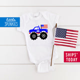 USA Monster Truck Baby 4th of July Onesie