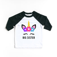 Unicorn Big Sister Girl Toddler Raglan Shirt