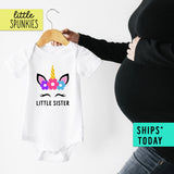 Little Sister Unicorn Baby Shower Onesie