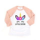Unicorn Little Sister Girl Toddler Raglan Shirt