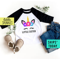 Unicorn Little Sister Girl Toddler Raglan Shirt