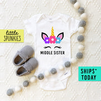Middle Sister Unicorn Baby Shower Onesie